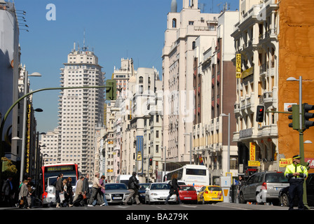 Scène de rue, Gran Via, Madrid, Espagne Banque D'Images