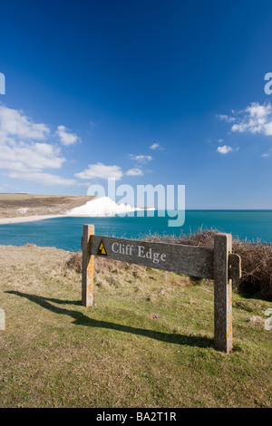 Panneau disant Falaise de Seven Sisters Cliffs, Cuckmere Haven, East Sussex, UK Banque D'Images