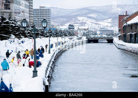 Otaru canal dans Otaru city Hokkaido Japon hiver Banque D'Images