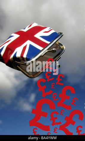 British Union Jack sac à main rouge avec Pound sterling/graphic spilling out,Brexit Banque D'Images