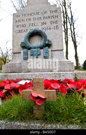 Poppies posés à un monument commémoratif de guerre Banque D'Images