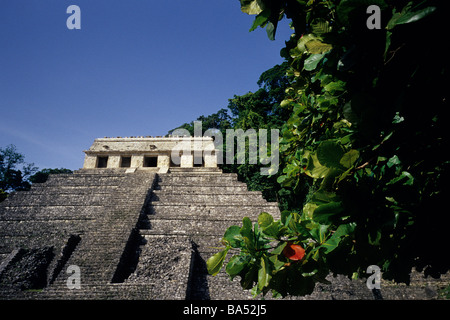 Le Temple des Inscriptions ou Templo de las Inscripciones dans la ville Maya de Palenque dans le Chiapas, au Mexique. Banque D'Images