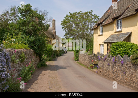 Scène de rue dans le quartier tranquille de North Somerset Village d'Bossington, près de Porlock Banque D'Images