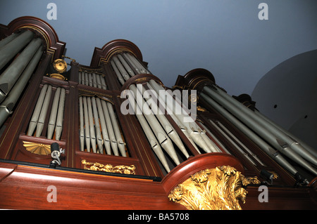 Le cas de l'acajou pour l'orgue dans la Chapelle St Paul remonte à 1802. Elle a été construite par un ébéniste de la ville de New York. Banque D'Images