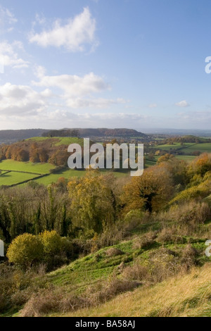 Un automne vue sur la Severn Vale de Uley Bury, Gloucestershire, Cotswolds, Royaume-Uni Banque D'Images