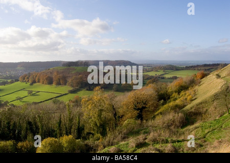 Un automne vue sur la Severn Vale de Uley Bury, Gloucestershire, Cotswolds, Royaume-Uni Banque D'Images