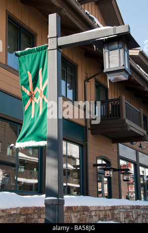 Bannière de la surface de base, Aspen Highlands Ski Area, Aspen, Colorado. Banque D'Images