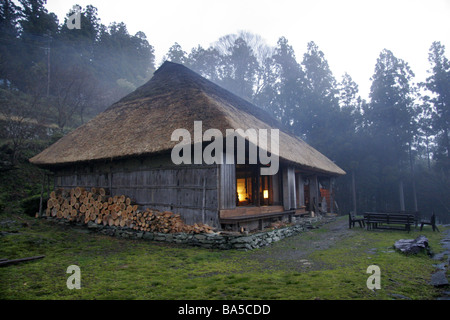 Chiiori un toit de chaume traditionnel cottage dans Tsurui village dans la vallée de l'Iya Shikoku au Japon Banque D'Images