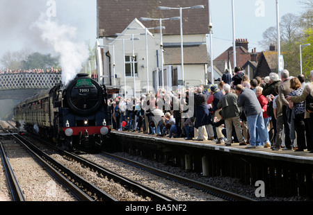 Oliver Cromwell machine à vapeur tirant le train express de cathédrales en tirant la gare de Pringy Banque D'Images