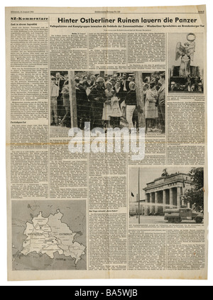 Presse/médias, magazines, 'Süddeutsche Zeitung', Munich, 17 volume, numéro 195, mardi 16.8.1961, article, bâtiment du mur de Berlin, Banque D'Images