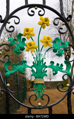 Le terrain de cricket SWALEC Stadium Glamorgan Cardiff Sophia Gardens South Wales UK motif de la jonquille sur portes Banque D'Images