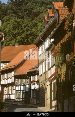 Maisons anciennes dans le Baeuerchen Street, Blankenburg, Harz, Sachsen-Anhalt, Allemagne Banque D'Images