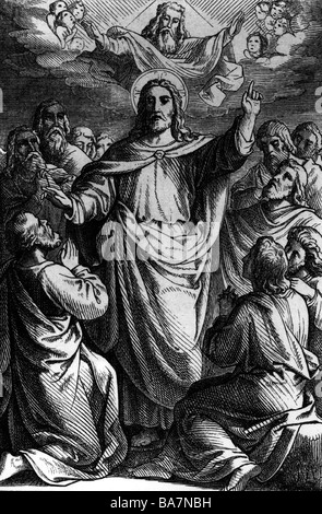 Jésus-Christ, vers 4 av. J.-C. - vers 33 av. J.-C., pendant le sermon du Mont, gravure en bois, vers 1860, pleine longueur, Banque D'Images