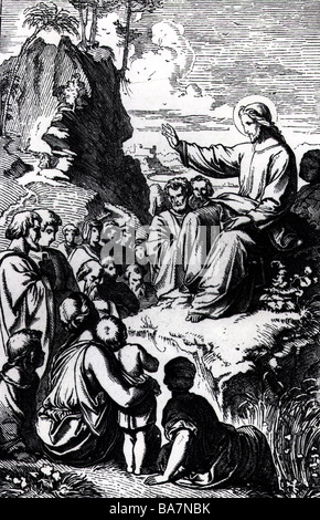 Jésus-Christ, vers 4 av. J.-C. - vers 33 av. J.-C., pendant le sermon du Mont, gravure sur bois, vers 1860, demi-longueur, Banque D'Images