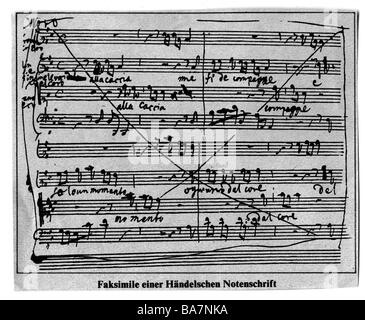 Handel, George Frederic, 23.2.1685 - 14.4.1759, compositeur allemand, écriture manuscrite, partitions de musique, , Banque D'Images