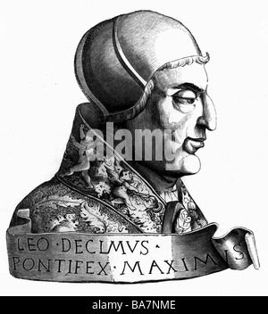 Leo X (Giovanni di Medici), 11.12.1475 - 1.12.1521, pape 11.3.1513 - 1.12.1521, portrait, vue latérale, coupe du bois, XVIIe siècle, Bibliothèque nationale, Paris,