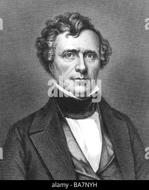 Pierce, Franklin, 23.11.1804 - 8.10.1869, homme politique français (Parti démocrate), 14e Président des Etats-Unis - 4.3.1853 4.3.1857, portrait, gravure sur acier, 19e siècle, l'artiste a le droit d'auteur , de ne pas être effacé Banque D'Images