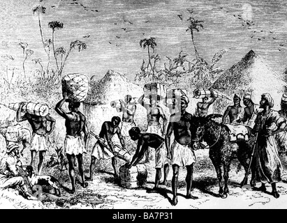 Stanley, Henry Morton (né John Rowlands), 28.1.1841 - 10.5.1904, explorateur britannique d'Afrique, avec des transporteurs autochtones lors d'une expédition en Afrique, Banque D'Images