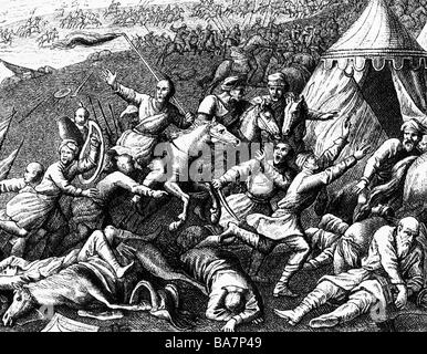 Événements, Grande Guerre 1683 - 1699, la bataille de Zenta, 11.9.1697, fuyant les Turcs, gravure sur cuivre, "Theatrum Europaeum', volume 15, publié par Merian Matthaeus descendants, Frankfurt am Main, 1707, , n'a pas d'auteur de l'artiste pour être effacé Banque D'Images