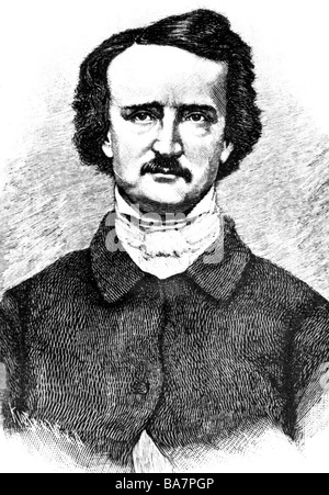 PoE, Edgar Allan, 19.1.1809 - 7.10.1849, auteur/écrivain américain, portrait, gravure sur bois, XIXe siècle, Banque D'Images