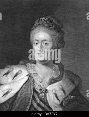 Catherine II les 'grandes', 2.5.1729 - 17.11.1796, l'impératrice de Russie 1762 - 1796, demi-longueur, gravure sur acier, anonyme, parés, vers 15,5 x 20 cm, n'a pas d'auteur de l'artiste pour être effacé Banque D'Images