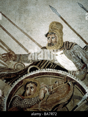 Darius III Codomannus, 380 - 330 av. J.-C., roi de Perse 336 - 330 av. J.-C., à la bataille d'Issus 333, Alexandre Mosaïque de Pompéi, vers 100 av. J.-C., détail, Musée archéologique national de Naples, Banque D'Images