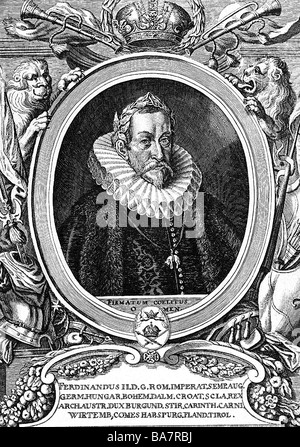 Ferdinand II, 9.9.1578 - 15.2 1637, empereur romain Saint, portrait, gravure en bois, Banque D'Images