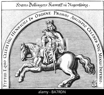 Henry I, 'The Fowler', vers 875 - 2.7.936, roi allemand de 919, pleine longueur, équitation avec faucon, gravure après soulagement à Dollingersaal, Regensburg, Banque D'Images