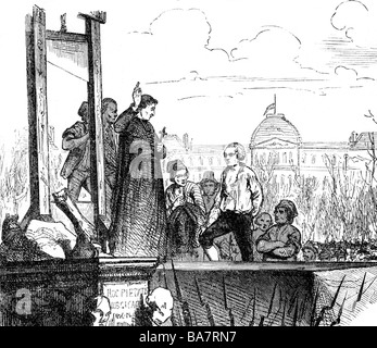 Louis XVI., 23.8.1754 - 21.1.1793, roi de France 10.5.1774 - 21.9.1792, mort, exécution sur La Place de la Révolution, Paris, gravure sur bois, XIXe siècle, , Banque D'Images