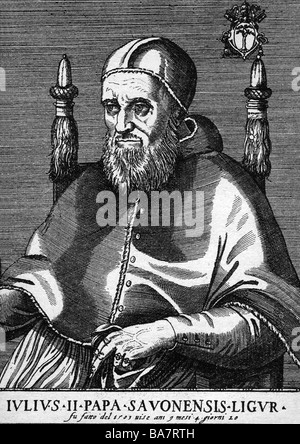 Jules II (Giuliano della Rovere) 5.12.1443 - 21.2.1513, le Pape 31.10.1503 - 21.2.1513, demi-longueur, gravure sur cuivre, 16e siècle, l'artiste a le droit d'auteur , de ne pas être effacé