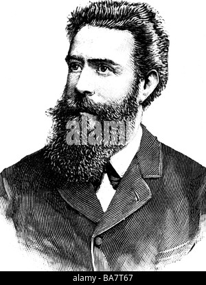 Roentgen, Wilhelm Conrad, 27.3.1845 - 10.2.1923, physicien allemand, portrait, gravure contemporaine en bois, Banque D'Images