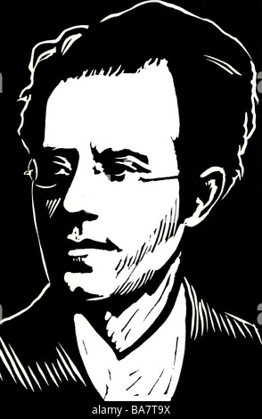Mahler, Gustav, 7.7.1860 - 18.5.1911, musicien autrichien (compositeur, chef d'orchestre), portrait, coupe de bois, , Banque D'Images
