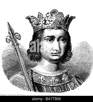 Philippe IV 'la Foire', 1268 - 29.11.1314, roi de France 6.8.1285 - 29.11.1314, portrait, gravure en bois, XIXe siècle, , Banque D'Images