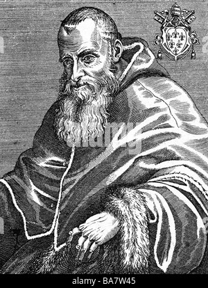 Paul III (Alessandro Farnese), 29.2.1468 - 10.11.1549, le Pape 13.10.1534 - 10.11.1549, demi-longueur, gravure sur cuivre, 16e siècle, l'artiste a le droit d'auteur , de ne pas être effacé