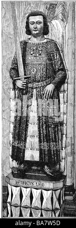 Henry XII 'le Lion', 1129 - 6.8.1195, duc de Bavière 1156 - 1180 et Saxe 1142 - 1180, pleine longueur, gravure en bois, XIXe siècle, gravure en bois, XIXe siècle, après statue à la cathédrale de Braunschweig, Banque D'Images