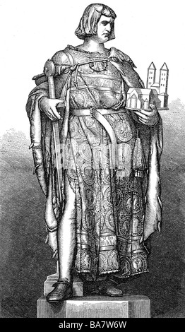 Henry XII 'le Lion', 1129 - 6.8.1195, duc de Bavière 1156 - 1180 et Saxe 1142 - 1180, pleine longueur, après statue de la statue de Braunschweig cathédrale, gravure en bois, XIXe siècle, Banque D'Images