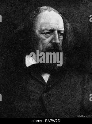 Tennyson, Alfred, Premier Baron, 6.8. 1809 - 6.10.1892, auteur/écrivain britannique, portrait, gravure en bois, XIXe siècle, Banque D'Images