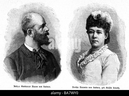 Suttner, Bertha von, 9.6.1843 - 21.6.1914, auteur/écrivain autrichien, portrait, avec Arthur Gundaccar Baron von Suttner (1850 - 1902), gravure sur bois, vers 1900, Banque D'Images