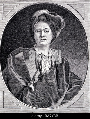 Fontenelle, Bernard le Bovier de, 11.2.1657 - 9.1.1757, l'auteur français / writer, demi-longueur, ovale, gravure sur cuivre par dossier, 1742, après la peinture par Hyacinthe Rigaud, auteur de l'artiste n'a pas à être effacée Banque D'Images