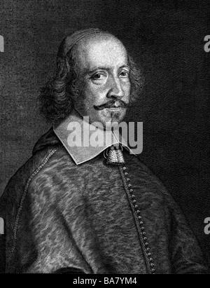 Mazarin, Jules, 14.7.1602 - 9.3.1661, homme politique français, le cardinal 1641, chef ministre 1643 - 1661, demi-longueur, contemporaine gravure sur cuivre par Robert Nanteuil, 17e siècle, l'artiste n'a pas d'auteur pour être effacé Banque D'Images