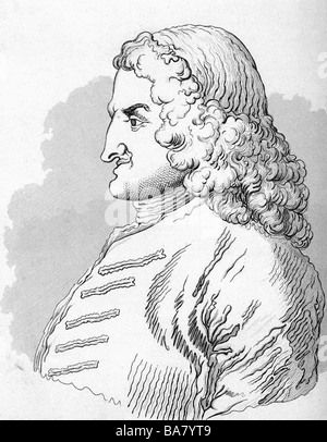 Felding, Henry, 22.4.1707 - 8.10.1754, auteur/écrivain anglais, portrait, vue latérale, dessin de William Hogarth, XVIIIe siècle, Banque D'Images