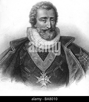 Henri IV, 13.12.1553 - 14.5.1610, Roi de France 27.2.1594 - 14.5.1610, portrait en robe du Saint-Esprit, gravure sur acier, 19e siècle, après l'illustration de l'artiste contemporain, d'auteur n'a pas à être effacée Banque D'Images