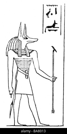 Anubis, divinité égyptienne, chef de nécropole, dessin après soulagement égyptien, Banque D'Images