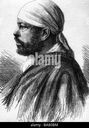 Menelik II d'Ethiopie, 17.8.1844 - 12.12.1913, empereur d'Ethiopie 9.3.1889 - 21.12.1913, portrait, gravure en bois, fin du 19ème siècle, Banque D'Images