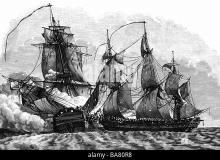 Evènements, Guerre de la deuxième coalition 1798 - 1802, frégate française 'la Bayonaise' qui a rafrai la frégate britannique HMS 'Ambucade', Bordeaux, 14.12.1798, , Banque D'Images