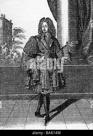 Mode, XVIIe siècle, France, mode masculine, prince royal en robe de cour, gravure en cuivre, vers 1680, Banque D'Images