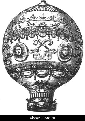 Transport / transport, aviation, ballons, montgolfière des frères Joseph Michel et Jacques Etienne Montgolfier, 1783, Banque D'Images