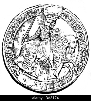 Edward III, 13.11.1312 - 21.6.1377, roi d'Angleterre depuis 25.1.1327, pleine longueur, équitation, dessin après son sceau, Banque D'Images