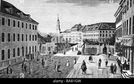 Géographie / voyages, Allemagne, Berlin, marché de Hacke, vue fin du XVIIIe siècle, gravure en bois du XIXe siècle, commerce, Prusse, historique, historique, peuple, Banque D'Images