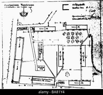 Nazisme / socialisme national, crimes, camps de concentration, Neu-Stassfurt, sous-camp 'Reh' de Buchenwald, avant-projet, plan, casernes à Wolmirsleben, 1944, , Banque D'Images
